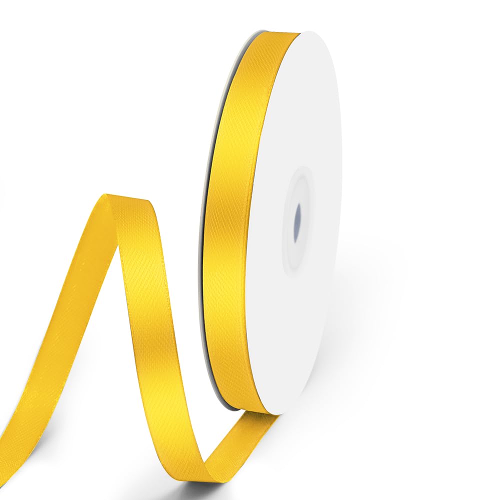 Yellow Satin Ribbon 3/8 inch x 50 Yards Silk Ribbon with Spool for