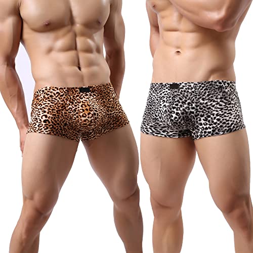 Mens Sexy Boxer Briefs Leopard Print Underwear Low Rise Breathable Men Trunks Shorts Underpants Briefs #TOP1