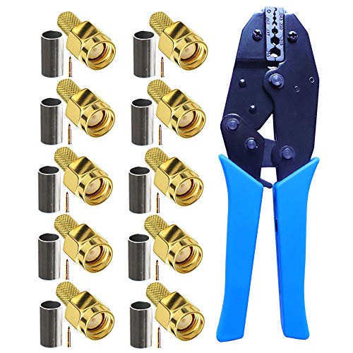Kagni 10 conectores SMA macho y herramienta de crimpado de cable coaxial, cable RG58 para cable de extensión de antena SMA WIFI