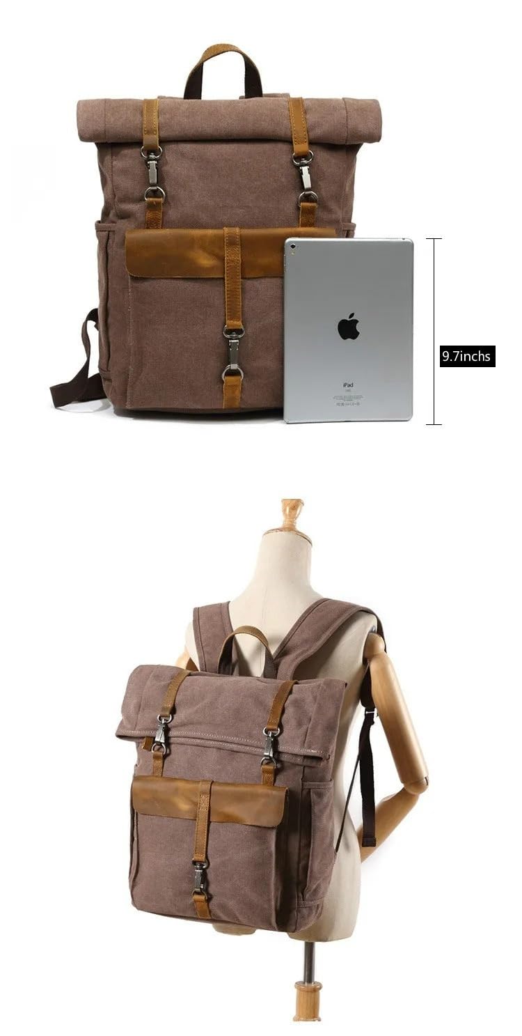 Zaino In Pelle Da Uomo, Zaino In Tela Cerata Impermeabile, Adatto For Viaggiare, Fare Escursioni E Andare A Scuola, Borsa A Mano Retrò, Appositamente Progettata For Gli Esploratori(Khaki)