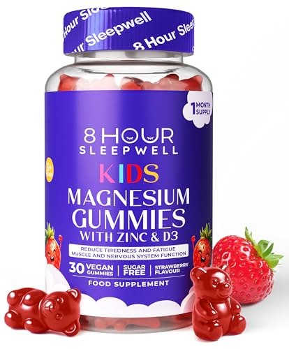Kids Magnesium Gummies – 1 Month Supply | Sugar-Free, Vegan & Chewable | 1029mg Magnesium for Kids, Providing 113mg to Support Calm Mind & Strong Bones for Children Ages 3+ | Strawberry Flavour