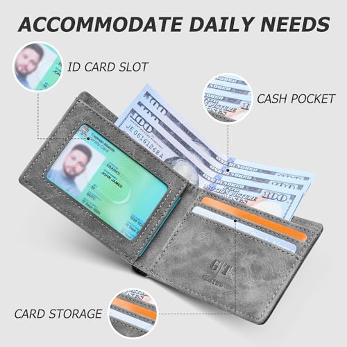 Image of Gostwo Mens Slim Bifold Wallet, RFID Blocking with ID Window & Card Slots | Faux Leather, Slim Front Pocket Fit, Multi Card Slots, RFID Privacy Protection, Gift for Men, Boy, Teen