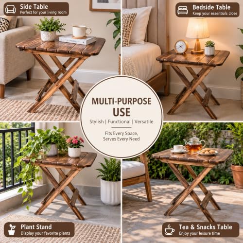 Image of Wooden Foldable Coffee Table for Living Room,Bedroom and Hallway,Brown (18 inch Inches)