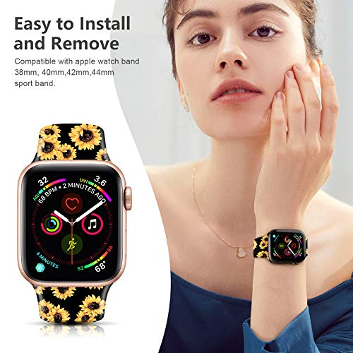 OHOTLOVE Compatible with Apple Watch 38mm 40mm 42mm 44mm for Women Men, Soft Silicone Pattern Printed Replacement Wristband Band for Iwatch Series 6 & Series 5 4 3 2 1.Sunflower A - Thumbnail 6