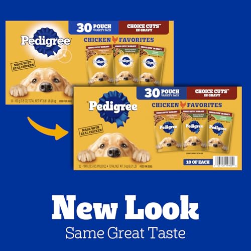 Image of Pedigree Choice Cuts Wet Dog Food Pouch, Chicken Variety, 3.5 oz, 30 Count | 100% complete & balanced, steam cooked, made with real chicken, 36 vitamins & minerals, 50%+ water for hydration