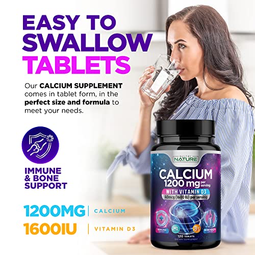 Built By Nature Calcium Supplement 1200Mg With Vitamin D3 - Calcium Carbonate Tablets, Best Mineral For Women, Men, Pregnant & Prenatal – Easy To Swallow Size, 120 Tablets #TOP5