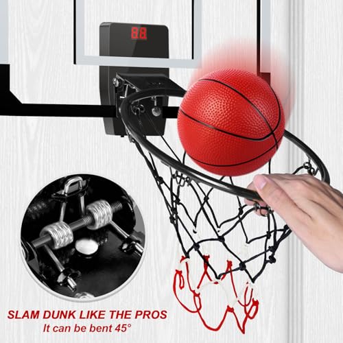 AOKESI Aokesi Basketball Hoop Indoor/Outdoor, Mini Basketball Hoop Set with Electronic Scoreboard Air Pump & 3 Balls Over The Door Basketball Hoop Perfect Sports Basketball Toys for Kids & Adults - Thumbnail 5