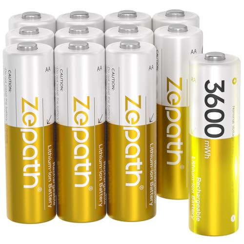 Zepath Wiederaufladbare Lithium Akkus AA 12-Pack 3600mWh Hohe Kapazität 1.5V AA Batterien