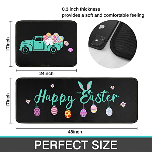 Xsinufn Happy Easter Kitchen Rugs Set 2 Piece,Easter Eggs Bunny Decorative Rugs For Kitchen,Easter Spring Flowers Rabbit Low-Profile Floor Mats Decorations For Home Kitchen (17.7X47.2+17.7X23.6 Black) #TOP2