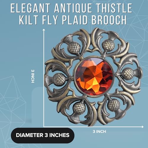 Image of Luxurious Scottish Kilt Fly Plaid Brooch - Premium Thistle Design Adorned with Sparkling Stones, Handcrafted Tartan Sash Pin, Luxurious Accessory for Women's Highland Dress