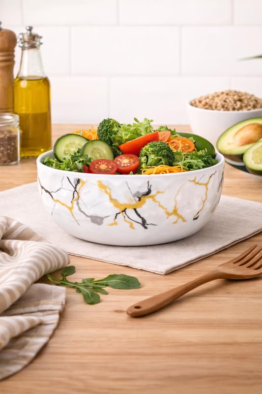 Image of Ariya 4.5 Inch Melamine Soup Bowls Set of 12 (350 ml) | White /Gold /Black | Serving Bowls for Soup, Salad, Noodles, Pasta, Oatmeal | Durable & Stylish Dinnerware for Daily & Special Use