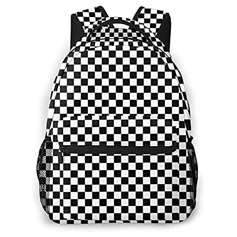 GregTins Black White Race Checkered Backpack Laptop Backpack Hiking Daypack Shoulder Bag,School Bookbag Nurse Casual Work Bags Fits 15.6 Inch, One Size Cover