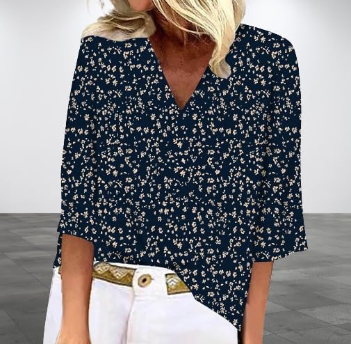 Women's 3/4 Sleeve Tops Blouses for Women Summer V-Neck Floral Boho Shirts Tees Trendy 2024 - Image 3