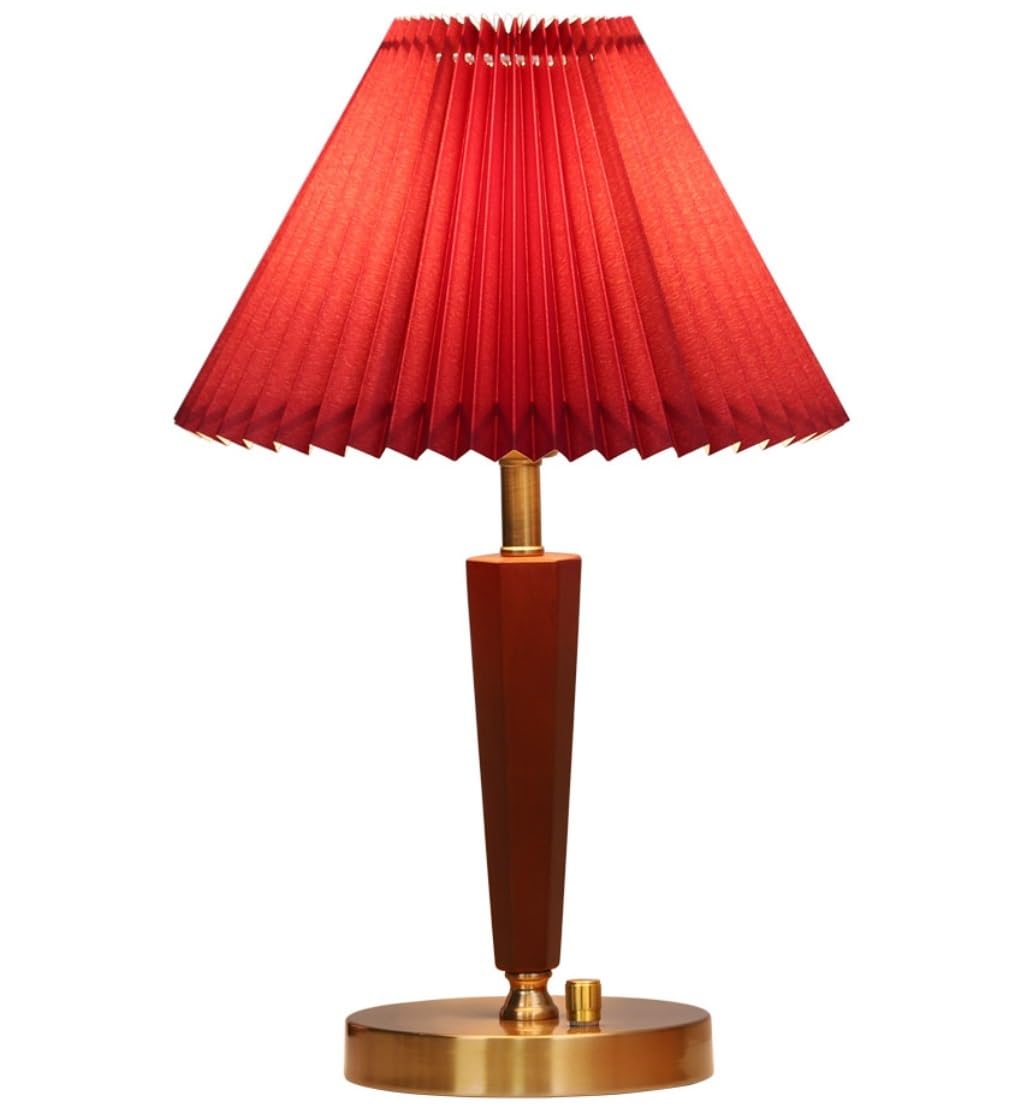 AZHKJKZH Table Lamp Modern Metal Bedside Lamp Rotary Switch Desk Fabric Lampshade Wood Baby Nightstand Simple For Home(A)