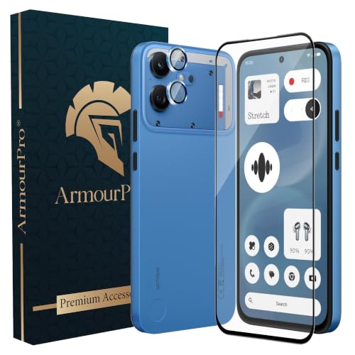 Image of ArmourPro Edge to Edge Tempered Glass for Nothing Phone (4b) with Blue Camera Ring Guard, 9H Screen Protector, Anti-Scratch, Anti-Fingerprint, Bubble-Free Installation Kit