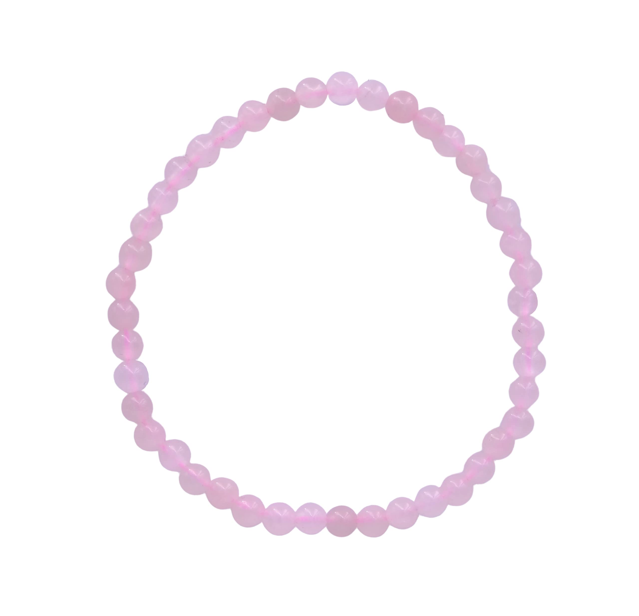 Taddart Minerals – Rosa Armband aus dem natürlichen Edelstein Rosenquarz mit 4 mm Kugeln auf elastischem Nylonfaden aufgezogen - handgefertigt