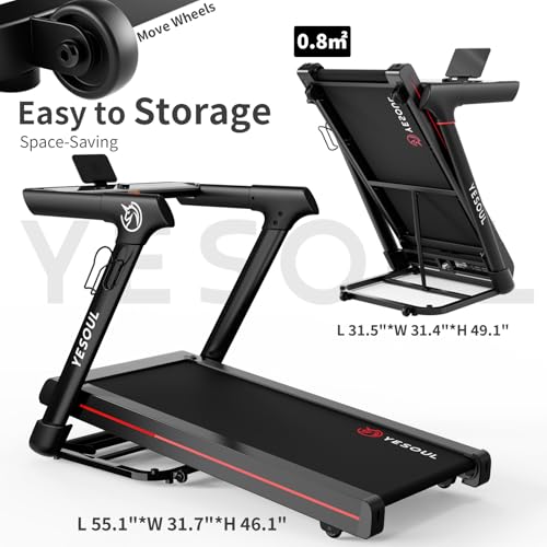 YESOUL 10% Incline Treadmill with Handle, 3-in-1 Portable Treadmills for Home and Office, Foldable Treadmills with 300 Lbs Weight Capacity, 3.5HP Quiet Walking Pad Treadmill - Image 7