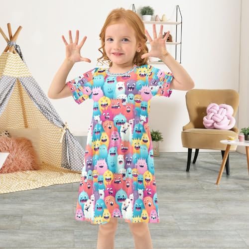 senya Summer Girl Dresses Monsters Toddler Short Sleeve A-line Dress Casual Sundress4