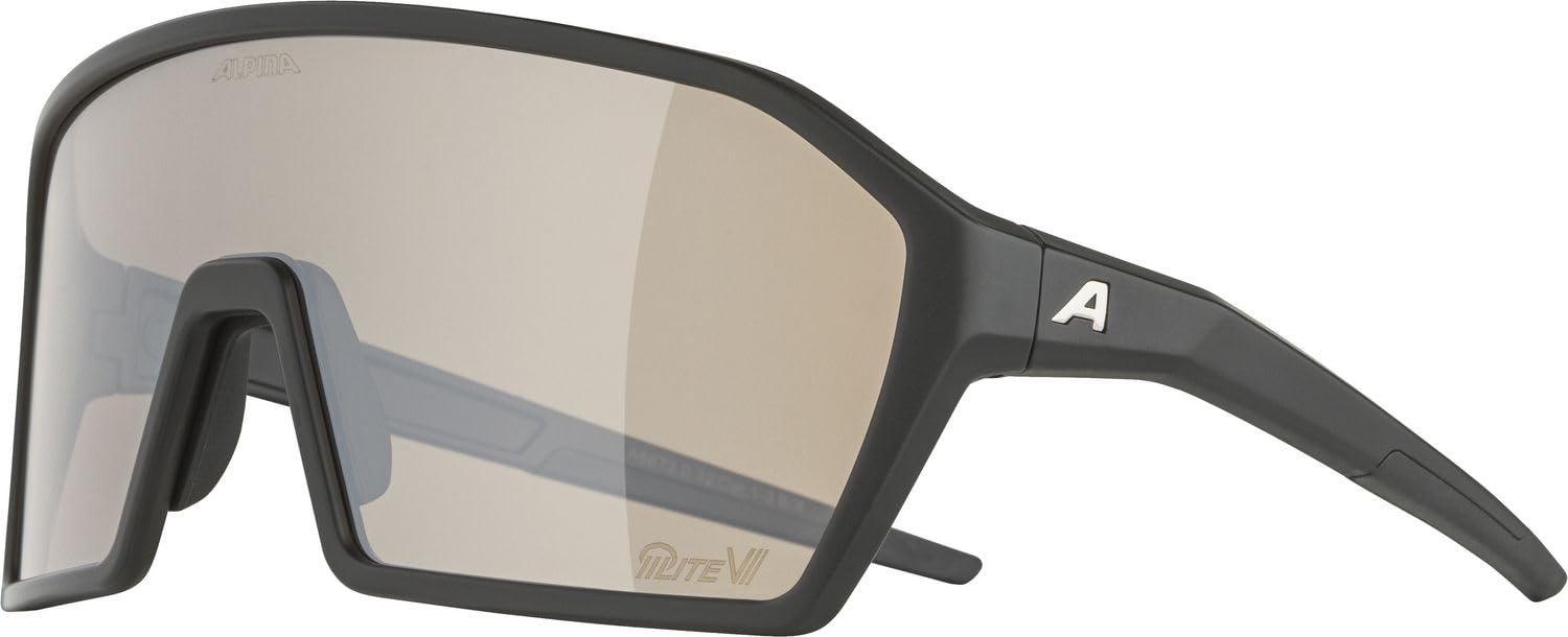 ALPINA RAM Q-LITE V, okulary sportowe dla dorosłych, czarne matowe, jeden rozmiar, 100% ochrona przed promieniowaniem UV-A, UVB i UV-C