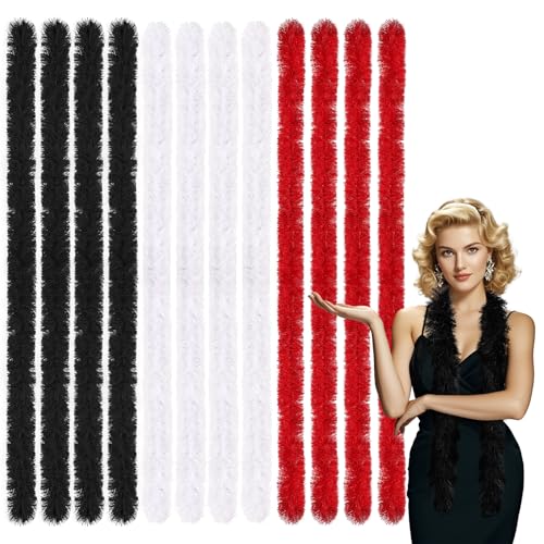 MAOFENG 24pcs Feather Boas Bulk Artificial Fluffy Boas Costume Decor for Halloween Wedding Christmas Tea Party Supplies,Black,White,Red