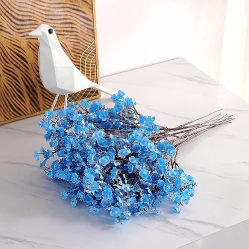 Image of CURATED CART Artificial Baby's Breath Gypsohila Flowers, 1 Bunch for Vase Pot, Home Decoration, Living Room, Wedding, Fake Flowers, Blue Color, (Vase Not Included)