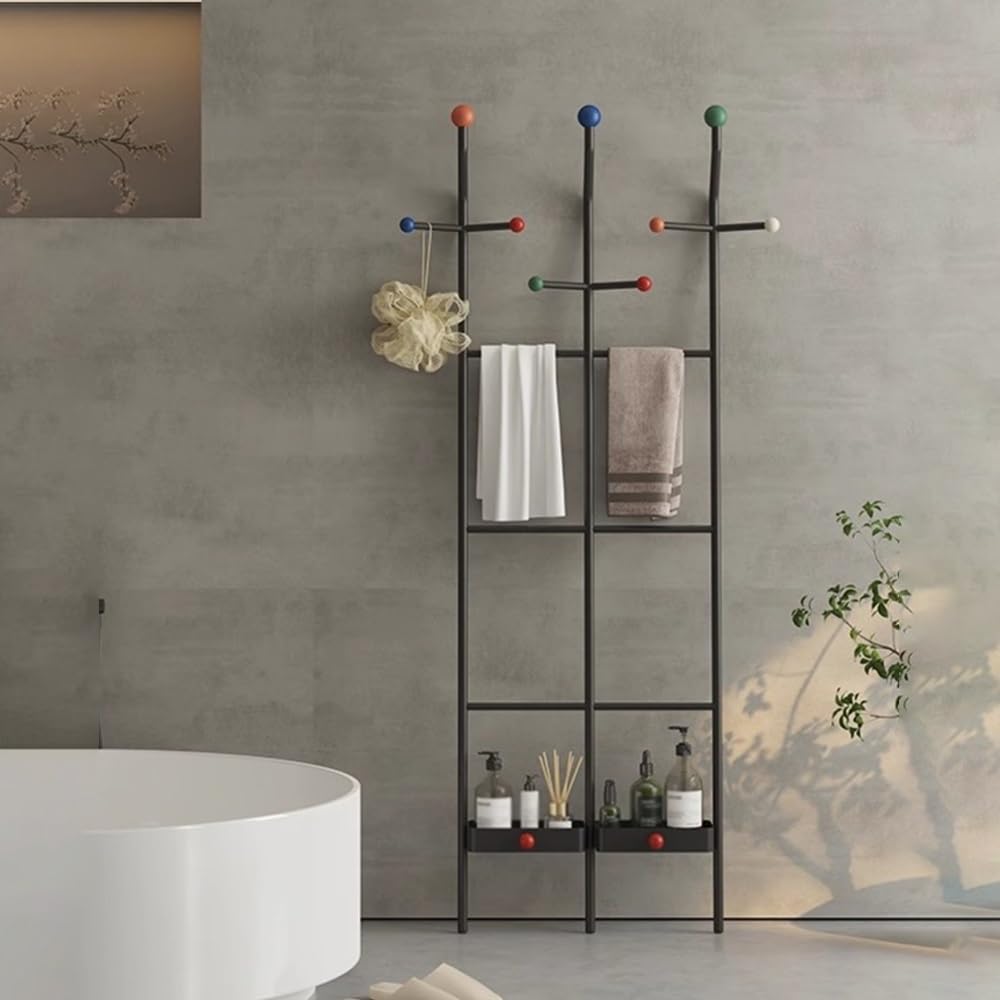 Toalleros de pie Estante for almacenamiento de toallas de baño, perchero de pared for el hogar, estante de almacenamiento independiente for ropa de pie for el suelo Toalleros para mantas(Negro)