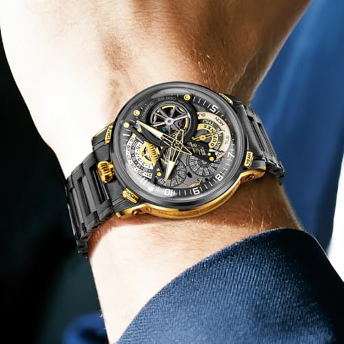 Image of OLEVS Automatic Men Watch Self Winding Mechanical Moon Phase Business Luxury Diamond Dress Stainless Steel Waterproof Luminous Mens Wrist Watch