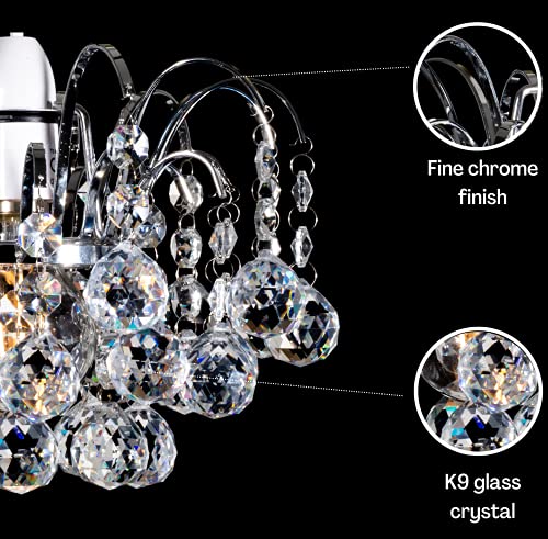 Klass Home K9 Crystal Faceted Oriel Light Shade | Crystal Chandelier | Ceiling Light Shade | Lamp Shade | Chandeliers Ceiling Light | Chrome Finish Pendant Light Shade for Living Room Bedroom Kitchen