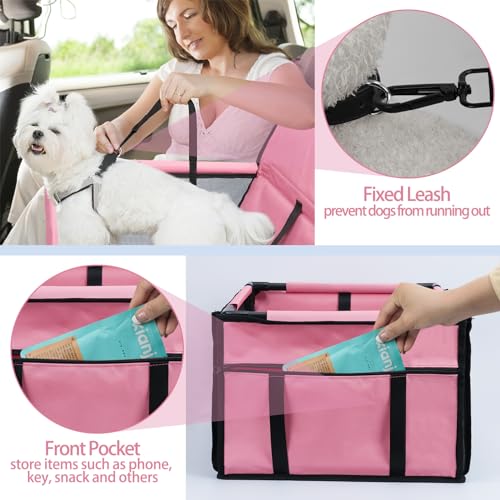 Image of Dog Car Seat Foldable Dog Car Booster Seat Waterproof Breathable Oxford Travel Bag for Small to Medium Dogs, Puppies, and Pets-Pure Pink-Upgrade