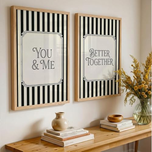 Image of Suneree You and Me Better Together Wall Art Set of 2 Framed Paintings | Couple Quote Black White Vintage Poster | Bedroom Home Decor (Art 10, 10x13 Inches)