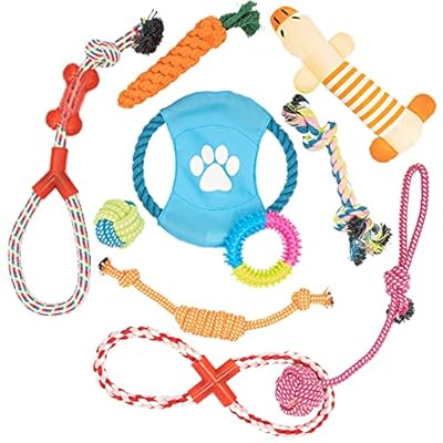 Fur & Bone Puppy Chew Rope Toys for Small and Medium Dogs - Teething & Training Washable Cotton Safe Pet Toy Gift Set, Pack of 10 Activity Accessories Chews
