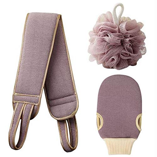 ALENA CULIAN Bath Sponge Loofah Body Scrubber, 3 in 1 Mesh Bath Shower Sponge Set For Cleaning Body Bath Back Scrubber (Purple)
