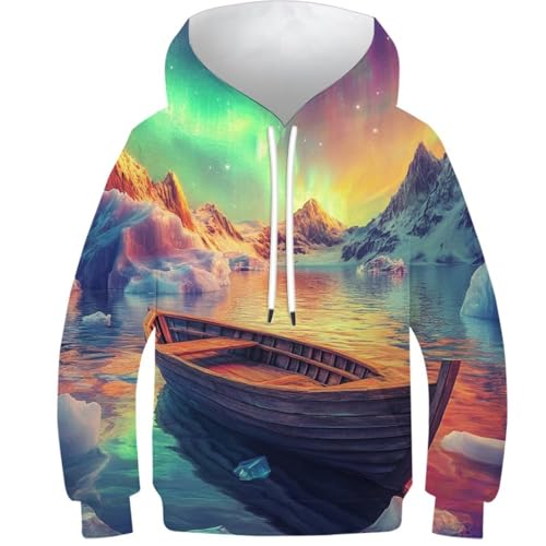 Sweat-shirt capuche 3D aurore boréale idée cadeau enfant 10-12 ans