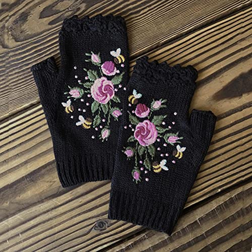 Guantes de invierno de lana para mujer mitones de punto abrigados