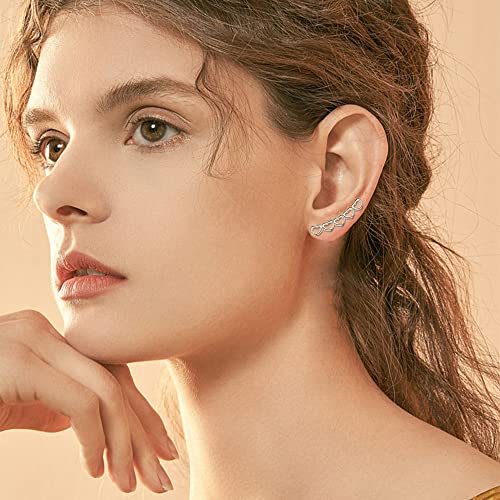 Fibo Stel 8Pcs Climbers Earrings Ear Cuffs Crawler Earrings For Women Leaf Heart Geometric Crawler Stud Earring Rose Gold Tone #TOP2