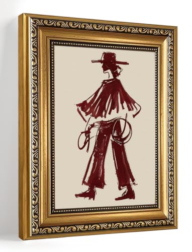 Gold Framed Cowgirl Wall Art Western Canvas Art Prints, 8x10in