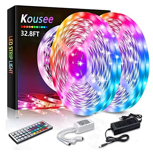 LED Strip Lights 32.8ft/10M,RGB 5050 LEDs Color Changing Full Kit, LED Rope Lights Flexible Tape Light Kit with 44 Keys IR Remote Controller and Power Supply, Mood Lighting Led Strips for Home Kitch
