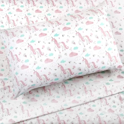 Kids Rule Juego de sábanas de Unicornio de 4 Piezas para niñas y niños, 1 sábana encimera matrimonial, 1 sábana Bajera matrimonial y 2 Fundas de Almohada Queen, sábana de Microfibra cepillada Suave