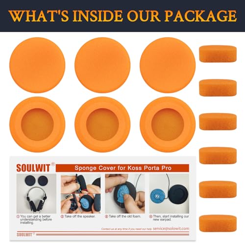 Image of SOULWIT 6 Pcs Replacement Earpads for Koss Porta Pro, KSC11, KSC17, KSC75 Headphones, Soft and Durable Sponge Ear Pads Cushions with High-Density Foam - Orange