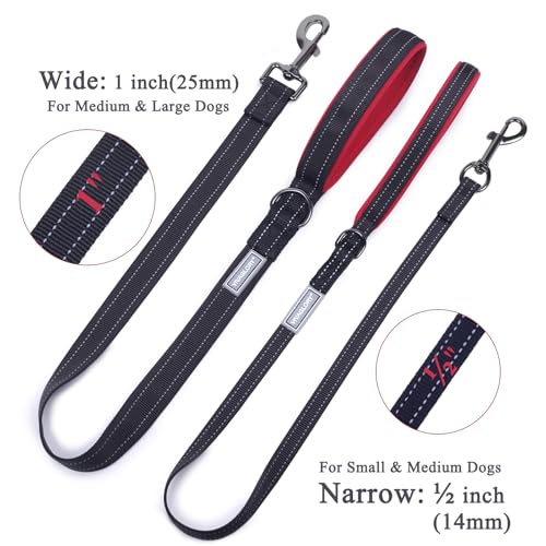 VIVAGLORY Dailyx Hundeleine, Welpenleine Hausleine Joggingleine Für Hunde, Hundeleine mit Schlaufe Und Gepolstertem Griff, Reflektierend & Gepolstert, 90 x 2.5cm, Schwarz