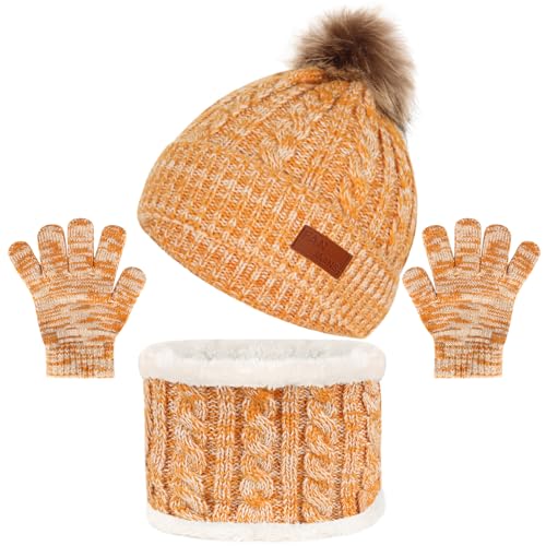 Image of Kids Hat Scarf Gloves Set, Kids Winter Beanie Hat Scarf Gloves Set with Knit Thick Warm Fleece Lined for 1-6 Years Old