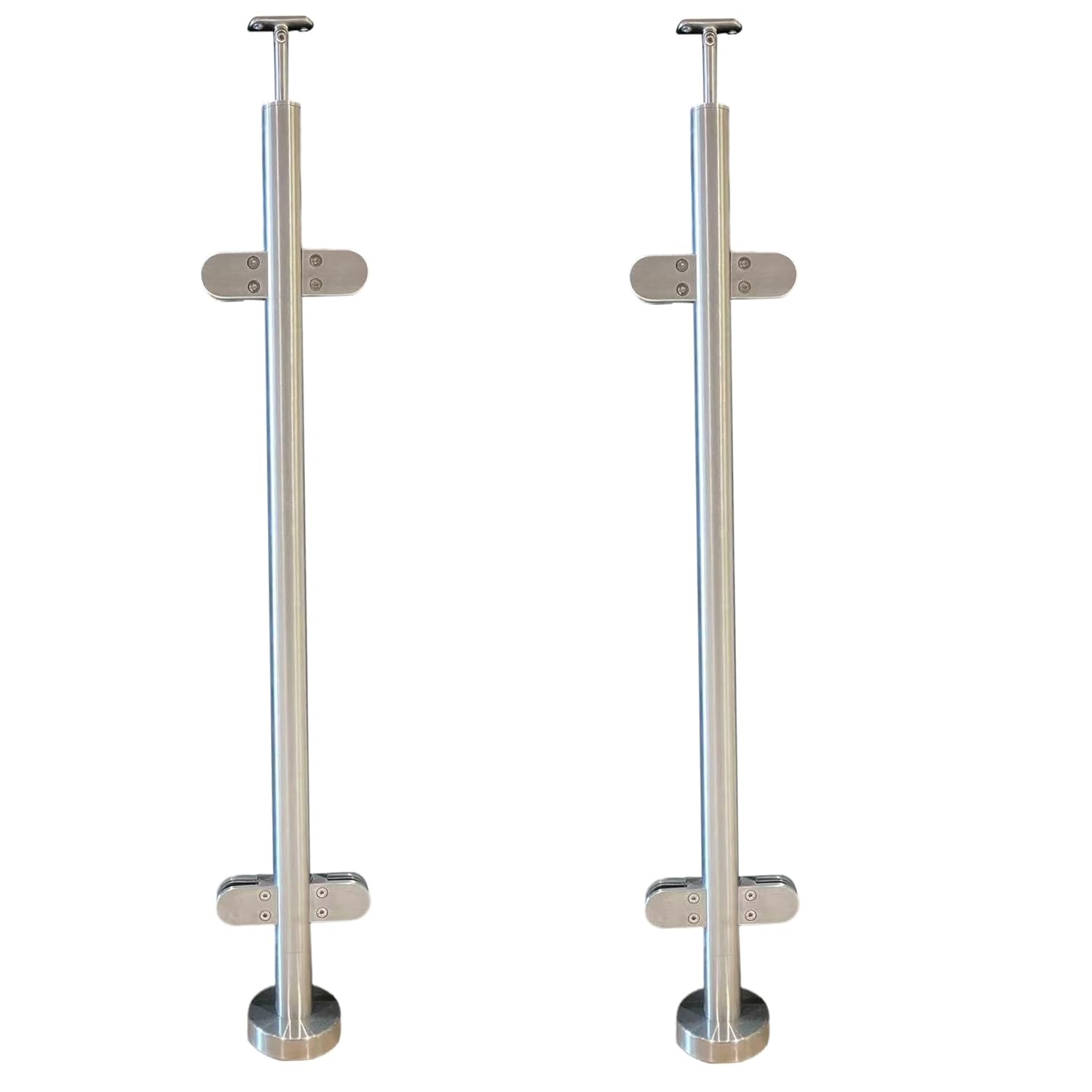 Glass Stair Railing Post System Stainless Steel 304 Staircase Handrail Balusters with Glass Clamp and Rubbers, Silver Metal Balustrade 110cm Suitable for Stairs, Terraces, Gardens
