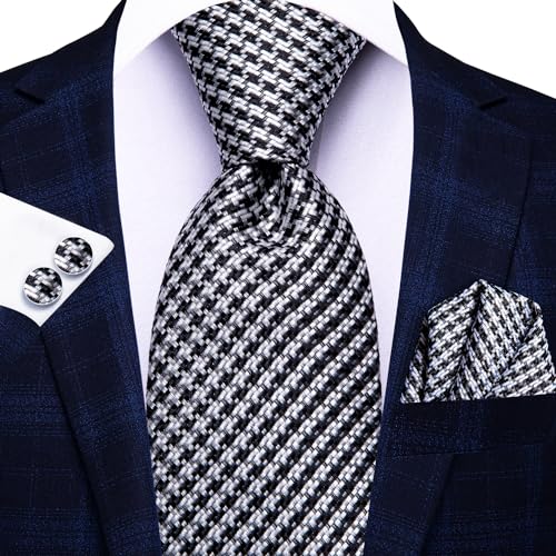 Image of Hi-Tie 3 Pcs Gift Box Mens Tie Set Necktie with Pocket Square Cufflinks Lapel Pin Silk Neck Tie Collection