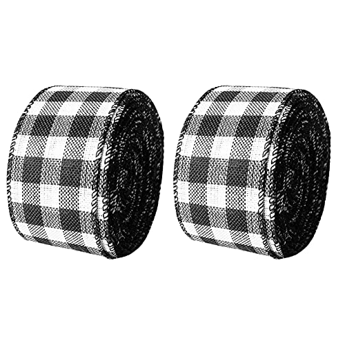 RSTYS Cinta de tela escocesa negra roja, 2 unidades, cinta de arpillera de búfalo negro y blanco, cinta de arpillera de Navidad para manualidades de Navidad Cover