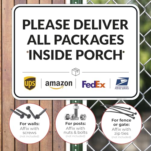 Image of Package Delivery Sign, Delivery Instructions Deliver All Package Inside Porch Sign, 18x24 Inches, Rust Free .063 Aluminum, Fade Resistant, Made in USA by Sigo Signs
