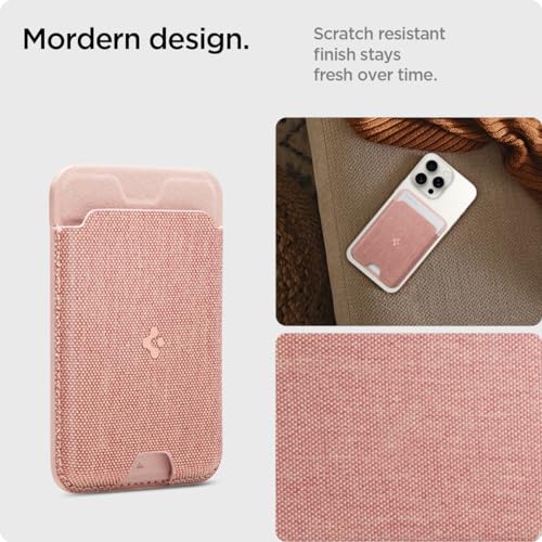 Image of Spigen for MagSafe Wallet, Holds 3 Cards, MagFit Compatible with iPhone 17 /16 /15 /14 /13 /12 Models, Pixel 10 Series, MagSafe-Cases, Pixelsnap, Plaud Note & More, Card Holder - Fabric Rose Gold (3-Cards)