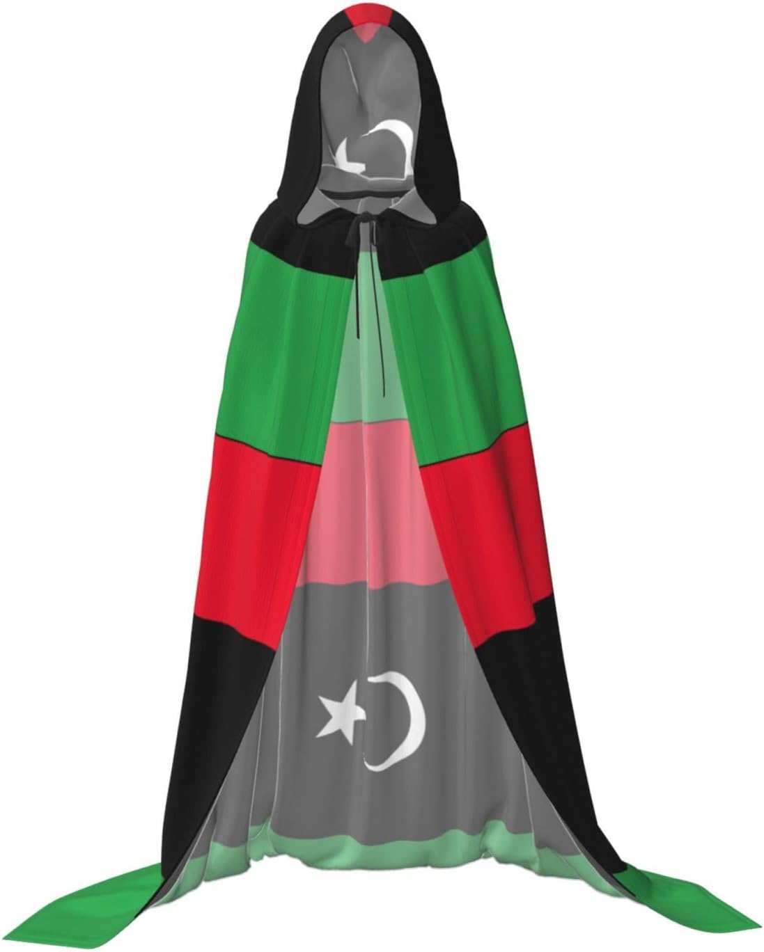Libyan Flag Print Renaissance Hooded Cloak Costume Clothes Halloween Medieval Costume Cape for Women Men
