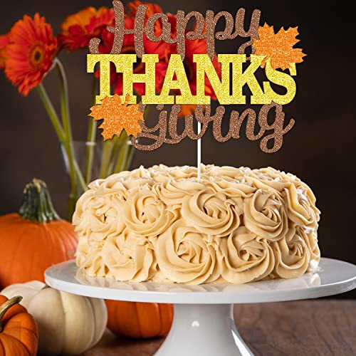 Happy Thanksgiving Cake Topper Thanksgiving Party Decorations Glittery Thanksgiving Cake Topper Happy Thanksgiving Sign Cake Topper Maple Leaves Fall Thanksgiving Cake Topper #TOP1