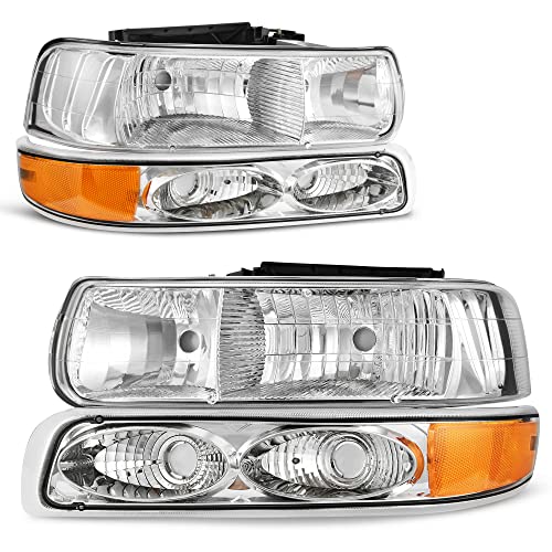 Image of OEDRO Headlight Assembly Replacement for 1999-2002 Chevy Silverado 1500 2500 /2001 2002 Chevy Silverado 1500HD 2500HD 3500 /00-06 Tahoe Suburban 1500 2500 Headlamp with Bumper Light Amber Reflector