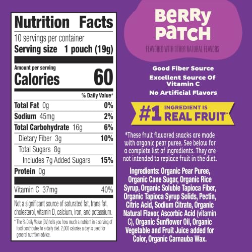Annie's Organic Berry Patch Fruit Flavored Snacks, No Artificial Dyes, 10Ct | #1 Ingredient Real Fruit, Individual Pouches Great for Lunch Boxes, Good Fiber Source, Gluten Free, Gelatin Free, Non GMO - image 2